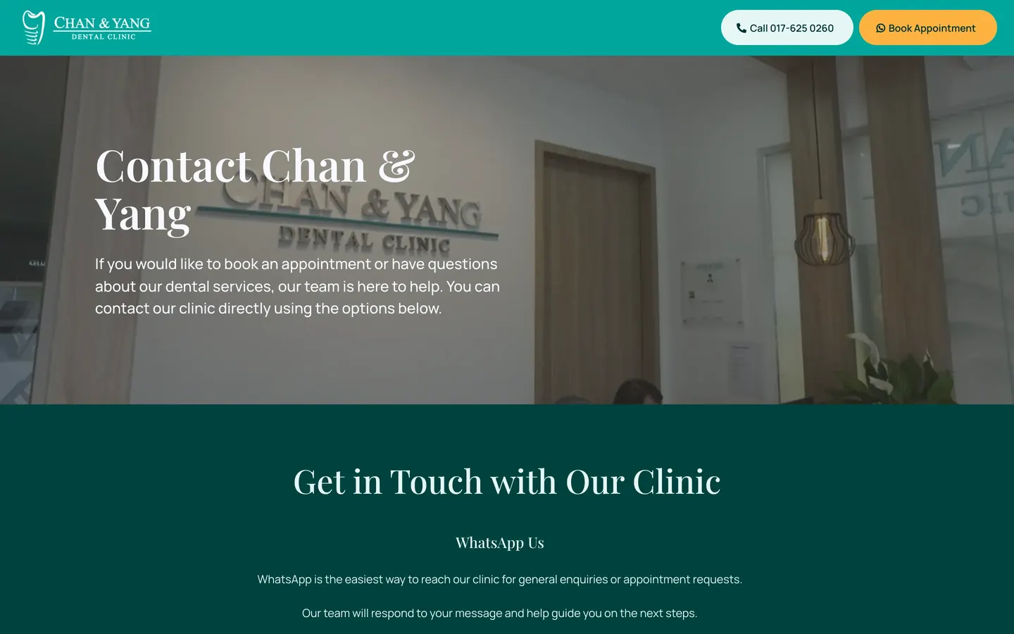 Contact on the Chan & Yang Dental website, built by HPA