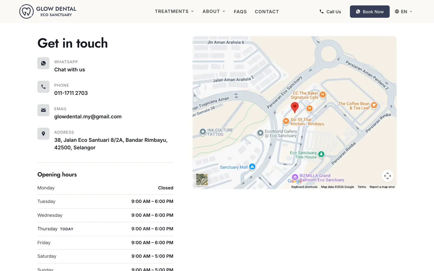 Location page on the Glow Dental website, built by HPA